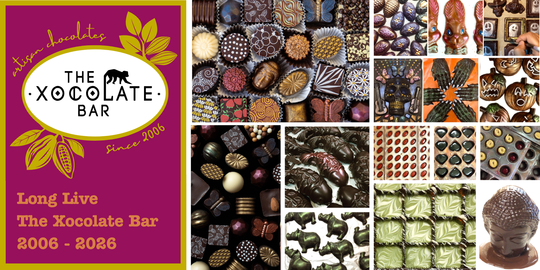 The Xocolate Bar 2006–2026, logo and handmade chocolate retrospective